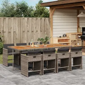 vidaXL Ensemble à manger de jardin 9 pcs coussins gris résine tressée pas cher