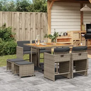 vidaXL Ensemble à manger de jardin 9 pcs coussins gris résine tressée pas cher