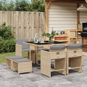 vidaXL Ensemble à manger de jardin et coussins 9 pcs mélange beige pas cher