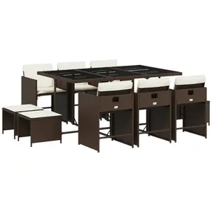 vidaXL Ensemble à manger de jardin et coussins 11 pcs marron rotin pas cher