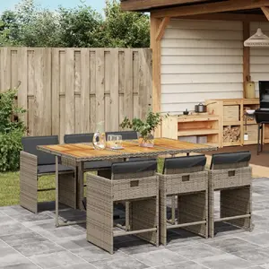 vidaXL Ensemble à manger de jardin et coussins 7 pcs gris rotin pas cher