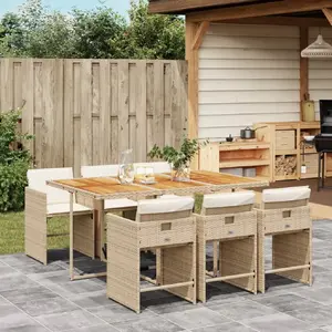 vidaXL Ensemble à manger de jardin et coussins 7 pcs beige poly rotin pas cher