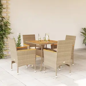 vidaXL Ensemble à manger de jardin et coussins 5pcs beige rotin acacia pas cher
