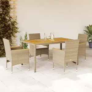 vidaXL Ensemble à manger de jardin et coussins 5pcs beige rotin acacia pas cher