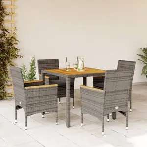 vidaXL Ensemble à manger de jardin et coussins 5 pcs gris rotin acacia pas cher