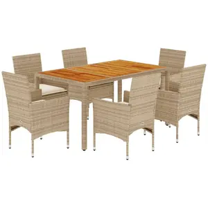 vidaXL Ensemble à manger de jardin et coussins 7pcs beige rotin acacia pas cher