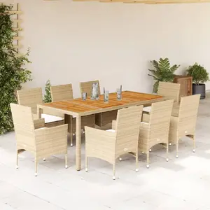 vidaXL Ensemble à manger de jardin et coussins 9pcs beige rotin acacia pas cher