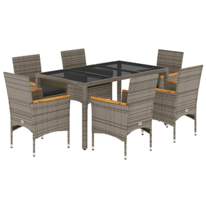vidaXL Ensemble à manger de jardin et coussins 7 pcs gris rotin verre pas cher
