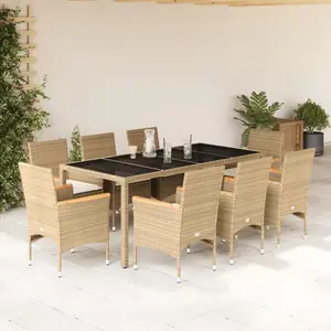vidaXL Ensemble à manger de jardin et coussins 9 pcs beige rotin verre pas cher