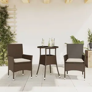 vidaXL Ensemble à manger de jardin et coussins 3pcs marron rotin verre pas cher