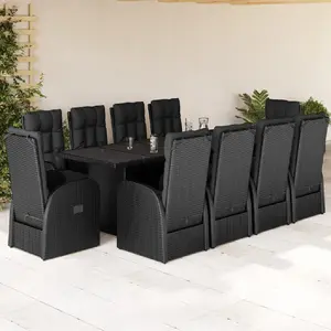 Vidaxl ensemble à manger de jardin 11 pcs coussins noir résine tressée pas cher
