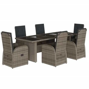 vidaXL Ensemble à manger de jardin et coussins 7 pcs gris rotin pas cher