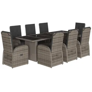 vidaXL Ensemble à manger de jardin 9 pcs coussins gris résine tressée pas cher