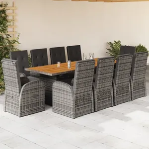 vidaXL Ensemble à manger de jardin 11pcs avec coussins gris poly rotin pas cher