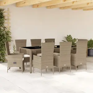 vidaXL Ensemble à manger de jardin et coussins 9 pcs beige Poly rotin pas cher
