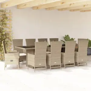 vidaXL Ensemble à manger de jardin et coussins 11 pcs beige poly rotin pas cher