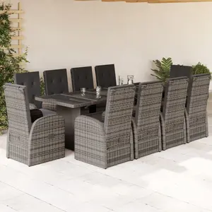 Comparateur de prix : vidaXL Ensemble à manger de jardin 11pcs avec coussins gris poly rotin