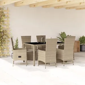 vidaXL Ensemble à manger de jardin et coussins 7 pcs beige poly rotin pas cher