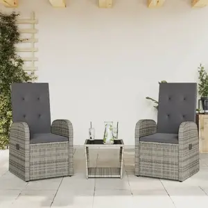 vidaXL Ensemble à manger de jardin 3 pcs coussins gris résine tressée pas cher