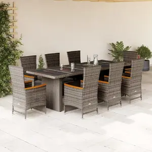 vidaXL Ensemble à manger de jardin 9 pcs coussins gris résine tressée pas cher
