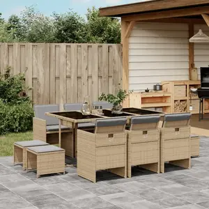 vidaXL Ensemble à manger de jardin et coussins 11 pcs mélange beige pas cher