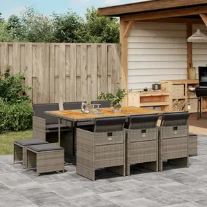 vidaXL Ensemble à manger de jardin 11pcs avec coussins gris poly rotin pas cher
