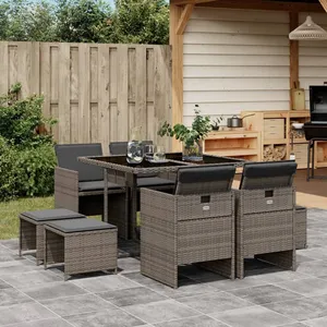 vidaXL Ensemble à manger de jardin 9 pcs coussins gris résine tressée pas cher