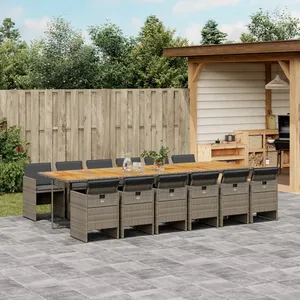 vidaXL Ensemble à manger de jardin coussins 13 pcs gris résine tressée pas cher