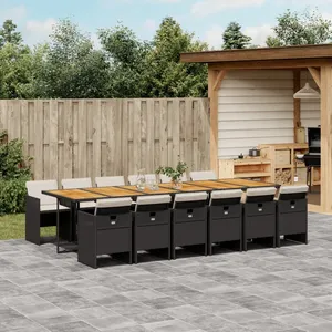 Comparateur de prix : vidaXL Ensemble à manger de jardin 13 pcs coussins noir résine tressée