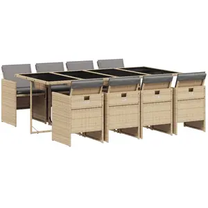 vidaXL Ensemble à manger de jardin et coussins 9 pcs mélange beige pas cher