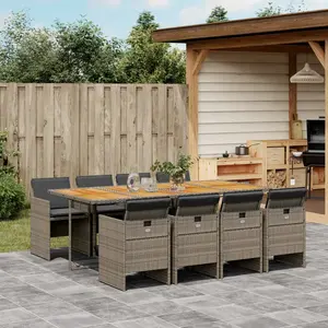 vidaXL Ensemble à manger de jardin 9 pcs coussins gris résine tressée pas cher