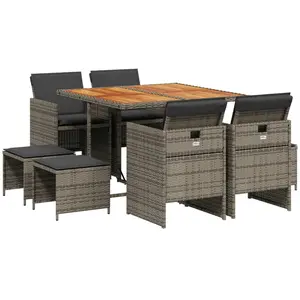 vidaXL Ensemble à manger de jardin 9 pcs coussins gris résine tressée pas cher