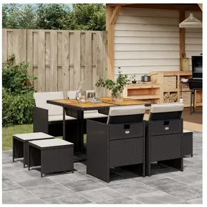 vidaXL Ensemble à manger de jardin 9pcs coussins noir résine tressée pas cher