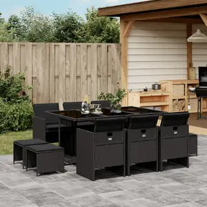 vidaXL Ensemble à manger de jardin 11 pcs coussins noir résine tressée pas cher
