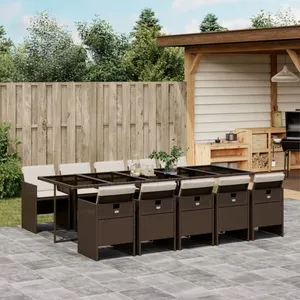 vidaXL Ensemble à manger de jardin et coussins 11 pcs marron rotin pas cher