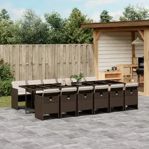 vidaXL Ensemble à manger de jardin avec coussins 13 pcs marron rotin pas cher