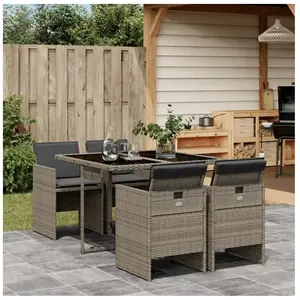 vidaXL Ensemble à manger de jardin 5 pcs coussins gris résine tressée pas cher