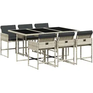 vidaXL Ensemble à manger de jardin et coussins 7 pcs gris clair rotin pas cher