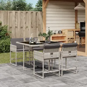 vidaXL Ensemble à manger de jardin et coussins 5 pcs gris clair rotin pas cher