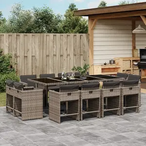 vidaXL Ensemble à manger de jardin coussins 13 pcs gris résine tressée pas cher