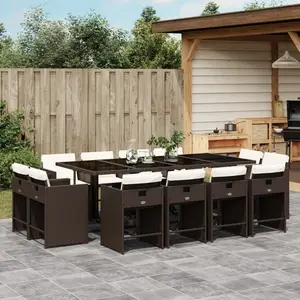 vidaXL Ensemble à manger de jardin avec coussins 13 pcs marron rotin pas cher