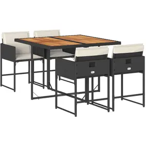vidaXL Ensemble à manger de jardin coussins 5pcs Noir Résine tressée pas cher