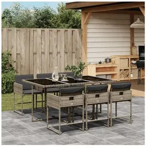 vidaXL Ensemble à manger de jardin et coussins 7 pcs gris rotin pas cher