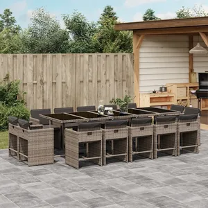 vidaXL Ensemble à manger de jardin 15 pcs coussins gris résine tressée pas cher