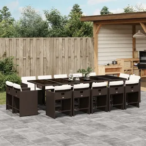 vidaXL Ensemble à manger de jardin avec coussins 15 pcs marron rotin pas cher