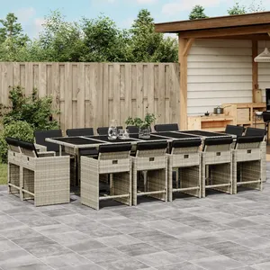 vidaXL Ensemble à manger de jardin et coussins 15 pcs gris clair rotin pas cher