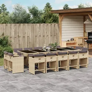 vidaXL Ensemble à manger de jardin et coussins 15 pcs mélange beige pas cher