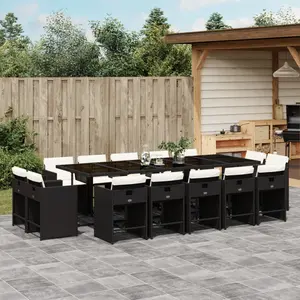 vidaXL Ensemble à manger de jardin 15 pcs coussins noir résine tressée pas cher