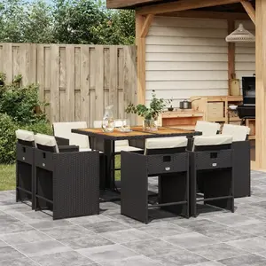 vidaXL Ensemble à manger de jardin 9pcs coussins noir résine tressée pas cher