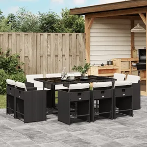 vidaXL Ensemble à manger de jardin 11 pcs coussins noir résine tressée pas cher